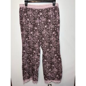 Gap Womens XL Pajama Pants Brown Pink Floral 100% Cotton Wide Leg Fall 2007